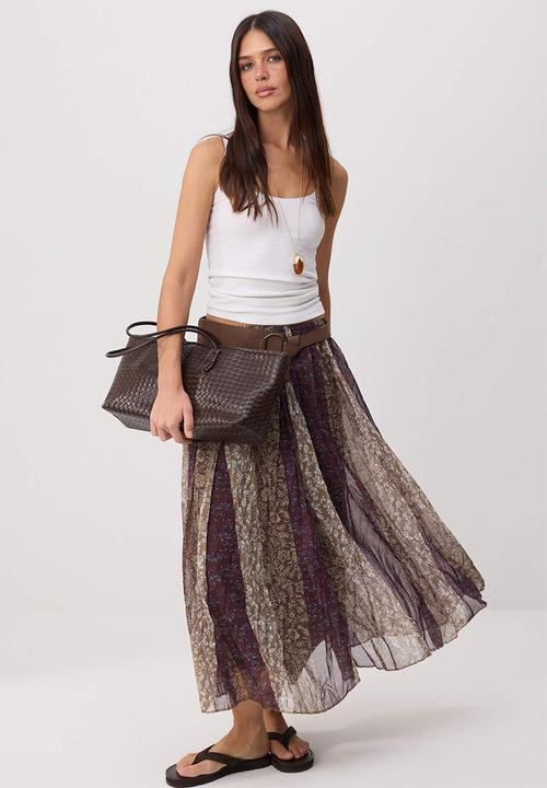 Trendyol - Floral Chiffon Skirt - Brown