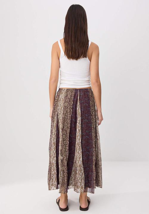 Trendyol - Floral Chiffon Skirt - Brown