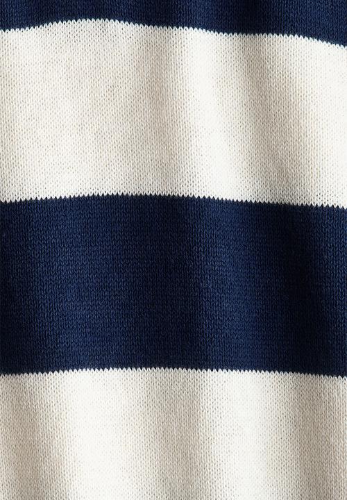 H&M - Cotton-knit polo shirt - dark blue/white striped