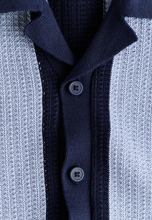 H&M - Fine-knit resort shirt - navy blue/striped