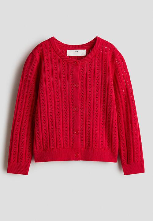 Pointelle-knit cotton cardigan - red
