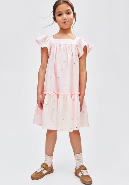 H&M - Flared cotton dress - light pink/cherries