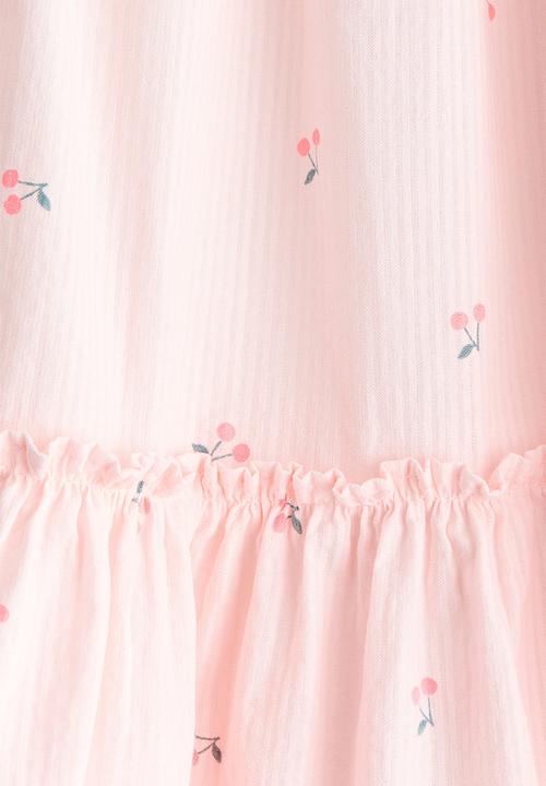 H&M - Flared cotton dress - light pink/cherries