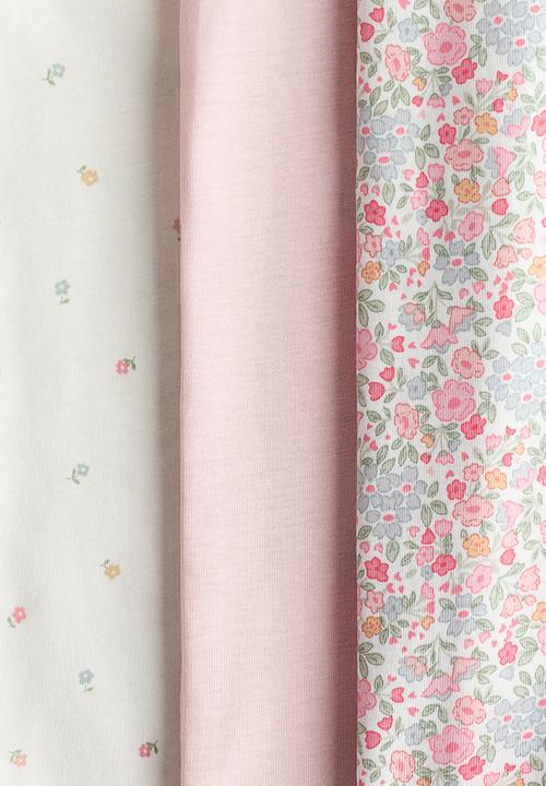 H&M - 3-pack short cotton sleepsuits - pink/floral