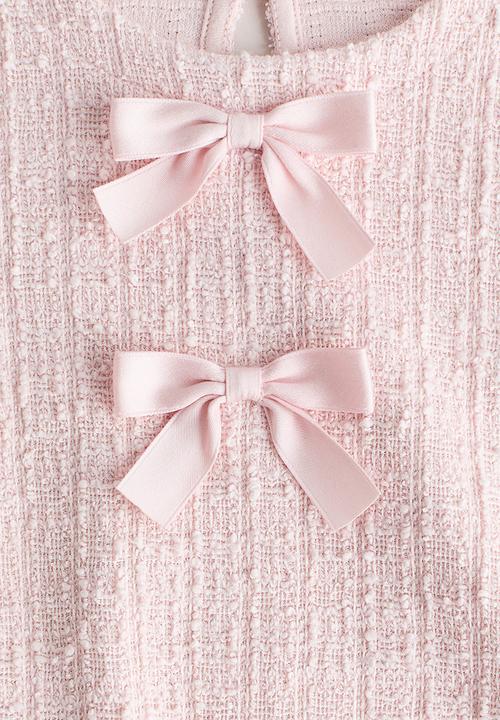 H&M - Bow-detail bouclé-weave dress - light pink