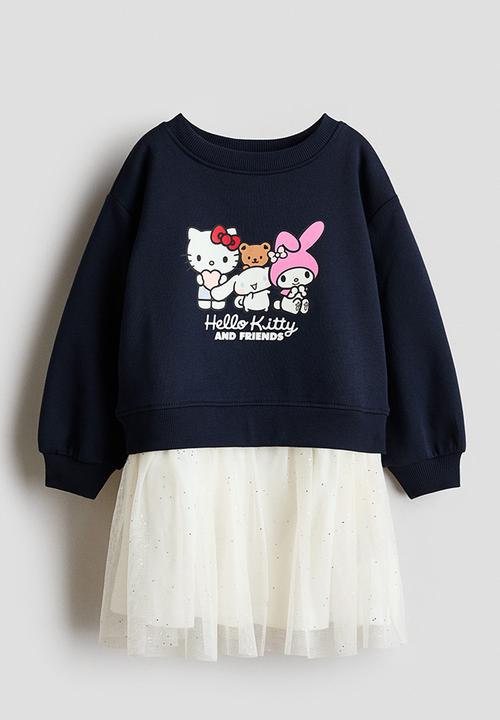Printed tulle-skirt sweatshirt dress - navy blue/sanrio