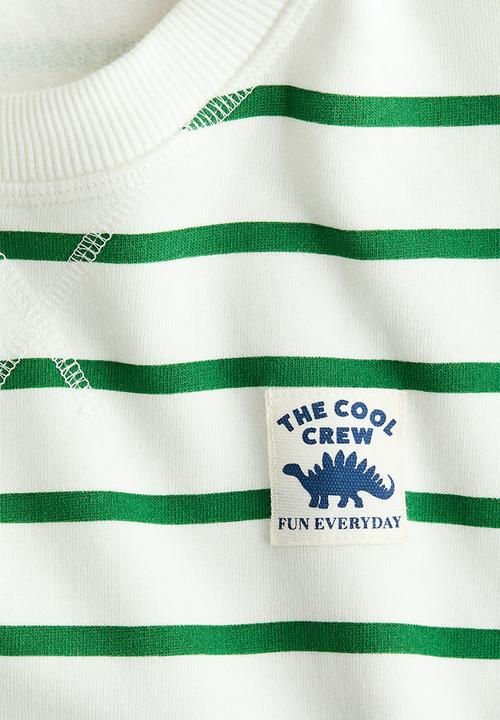 H&M - Printed sweatshirt - green striped/dinosaur