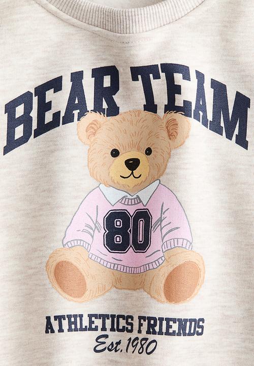 H&M - Motif-detail sweatshirt - beige marl/bear team