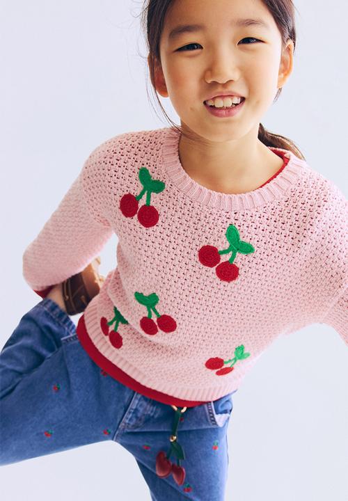 H&M - Hole-knit jumper - light pink/cherries