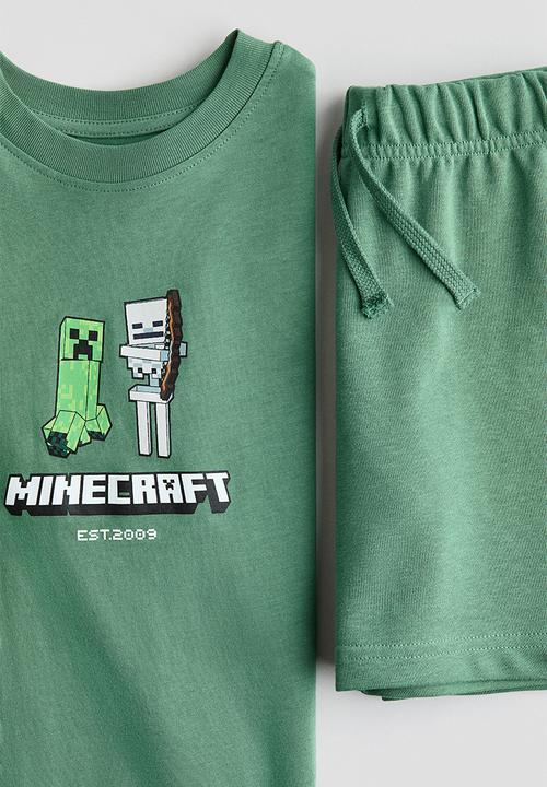 H&M - 2-piece printed jersey set - green/minecraft
