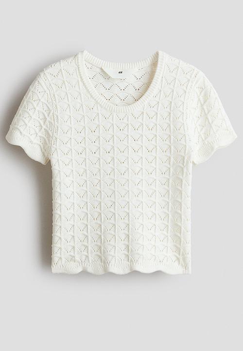 Crochet-look pointelle-knit top - cream