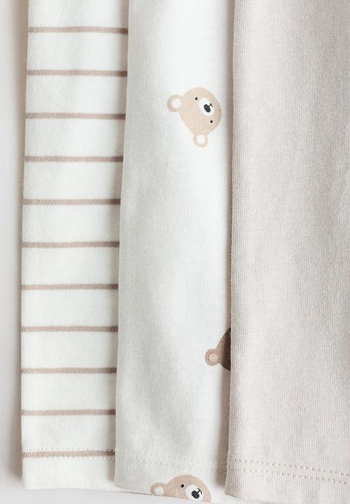 H&M - 3-pack short sleepsuits - cream/bears