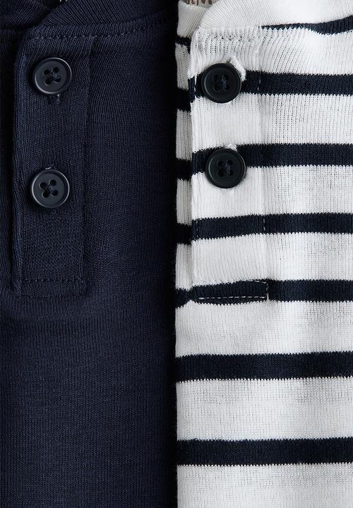 H&M - 2-pack henley t-shirts - navy blue/striped