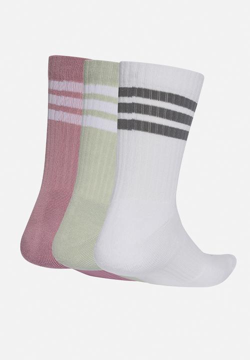 adidas Performance - 3-Stripe ESS C Crew  3-Pack - magic mauve/white/halo green/grey four