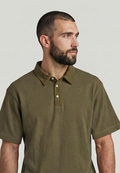 G-STAR - Heavy Waffle Loose Polo S\S - Dark Khaki