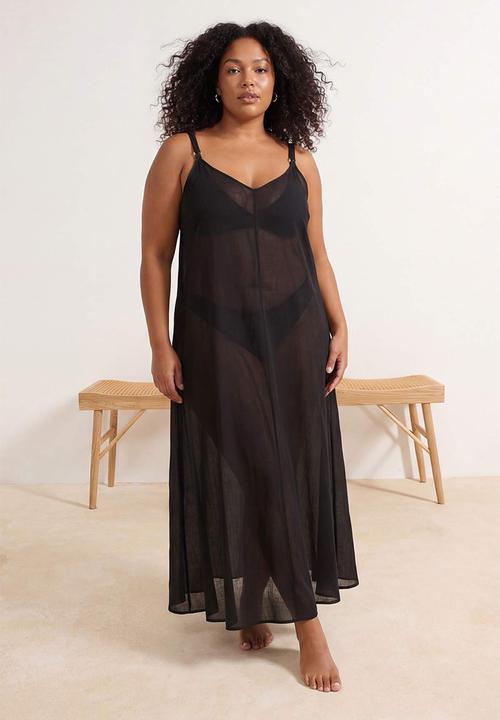 Trendyol - Plus beachwear maxi voile woven dress - black