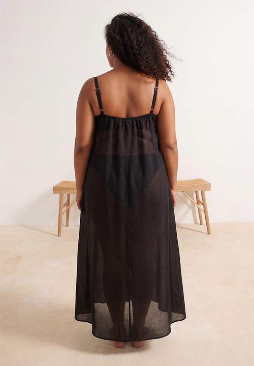 Trendyol - Plus beachwear maxi voile woven dress - black