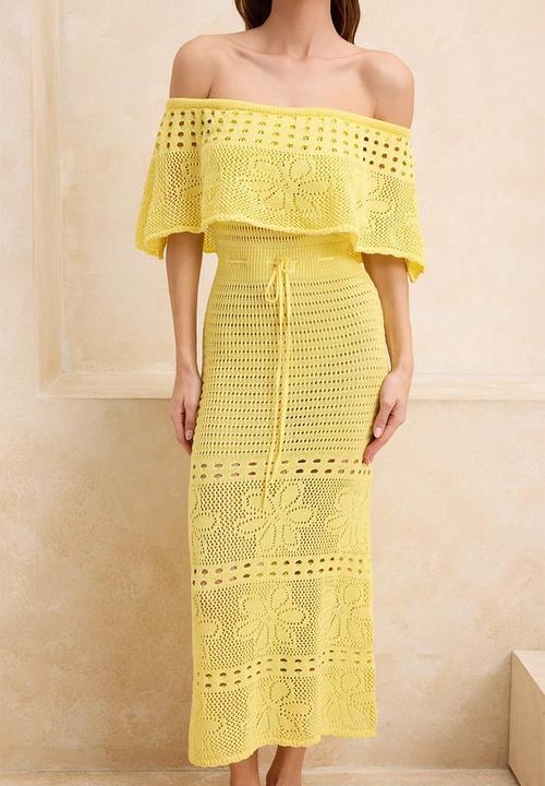 Trendyol - Carmen Collar Sheer Maxi Beach Dress - Yellow