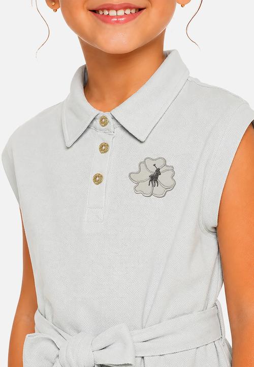 POLO - Girls Daniela Applique Short Sleeve Dress - Blue Grey