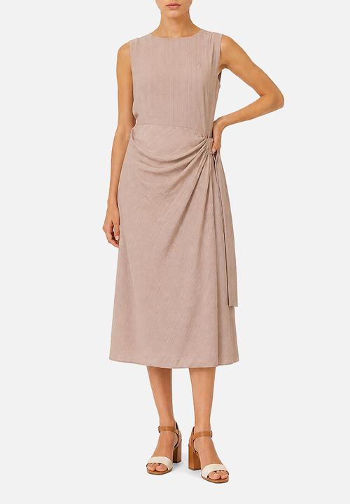 POLO - Wmn Zinhle Sleeveless Mock Wrap Dress - Mushroom