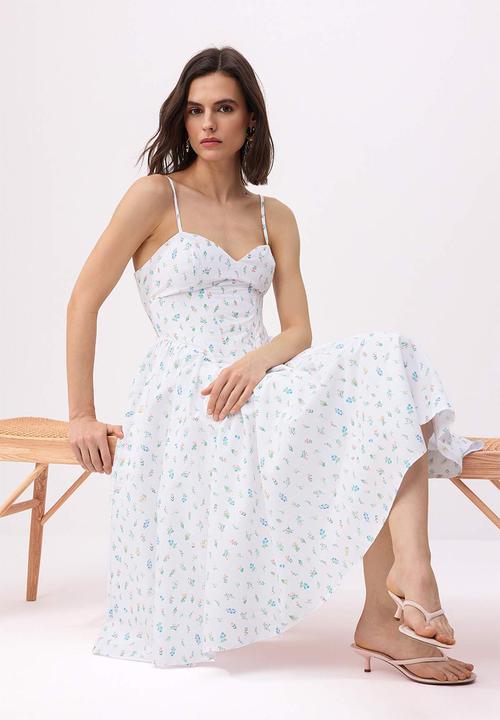 Trendyol - Floral Corset Detail Midi Dress - Multicolour