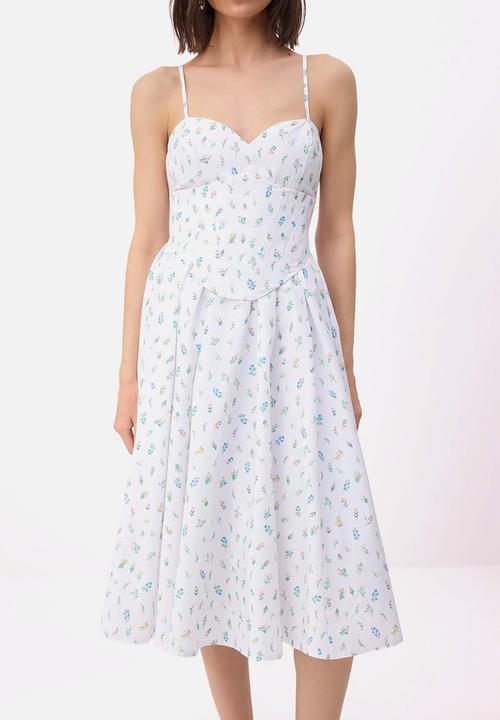 Trendyol - Floral Corset Detail Midi Dress - Multicolour