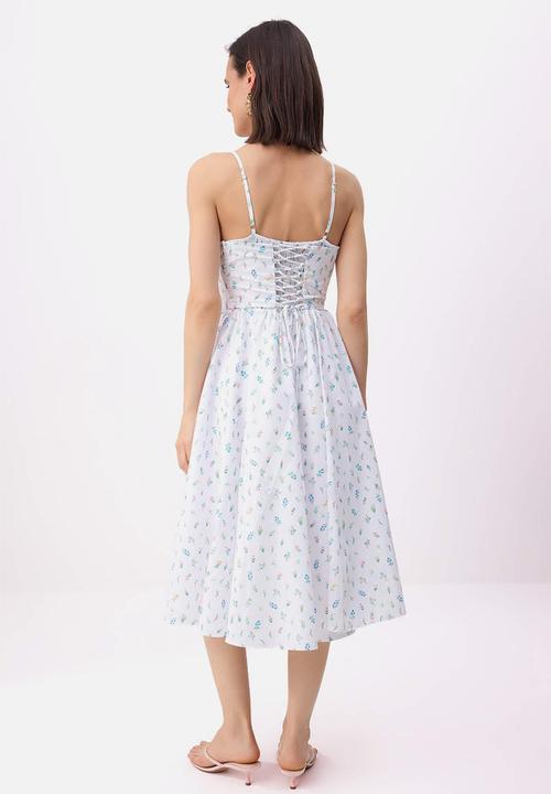 Trendyol - Floral Corset Detail Midi Dress - Multicolour