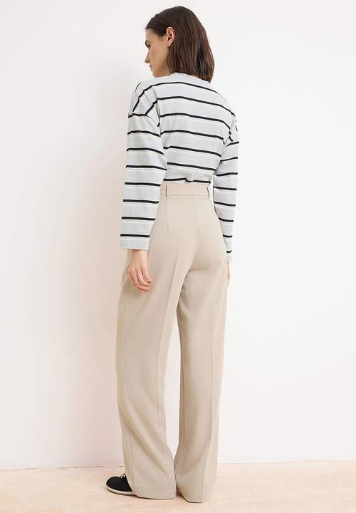 Trendyol - Special Collection Draped Wide-Leg Trousers - Beige