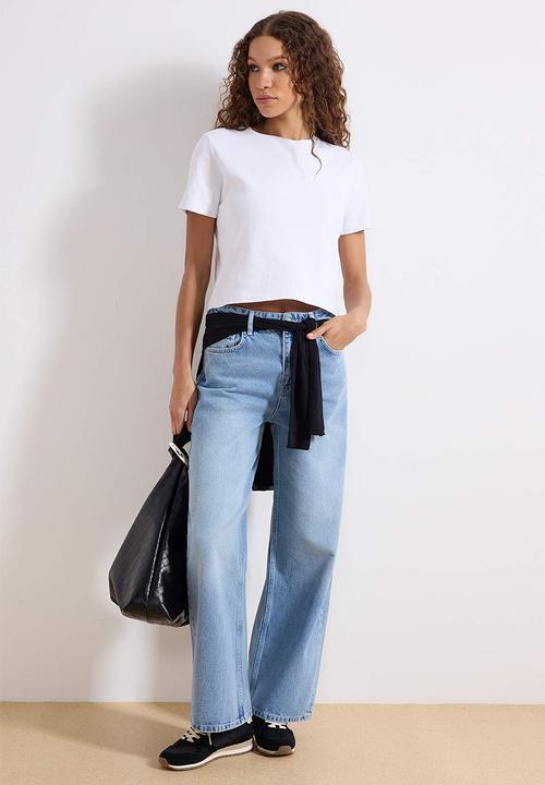 Trendyol - Adjustable Waist High-Waist Wide-Leg Jeans - Blue