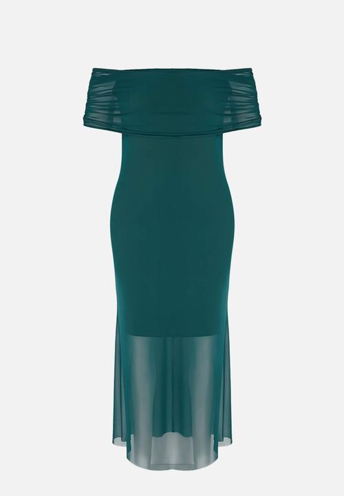 Trendyol - Plus carmen collar tulle knitted dress - emerald green