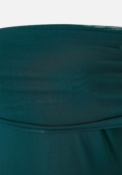 Trendyol - Plus carmen collar tulle knitted dress - emerald green