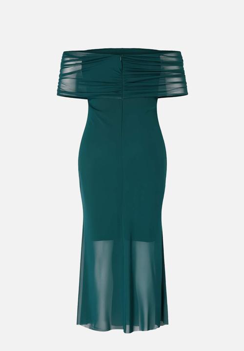 Trendyol - Plus carmen collar tulle knitted dress - emerald green