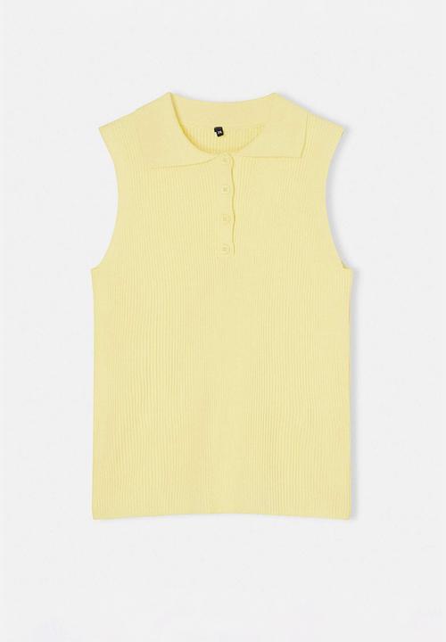 Trendyol - Plus polo neck ribbed knit blouse - yellow