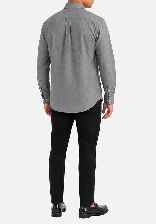 POLO - Mens Long Sleeve Classic Plain Oxford Shirt - Grey