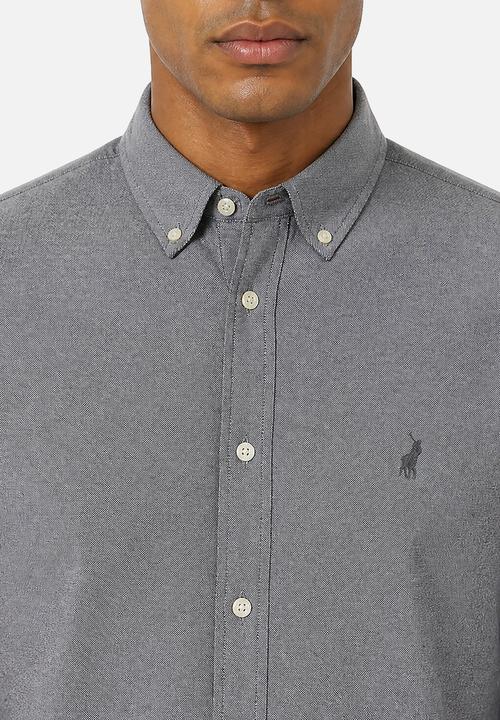 POLO - Mens Long Sleeve Classic Plain Oxford Shirt - Grey