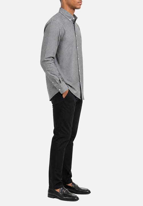 POLO - Mens Long Sleeve Classic Plain Oxford Shirt - Grey