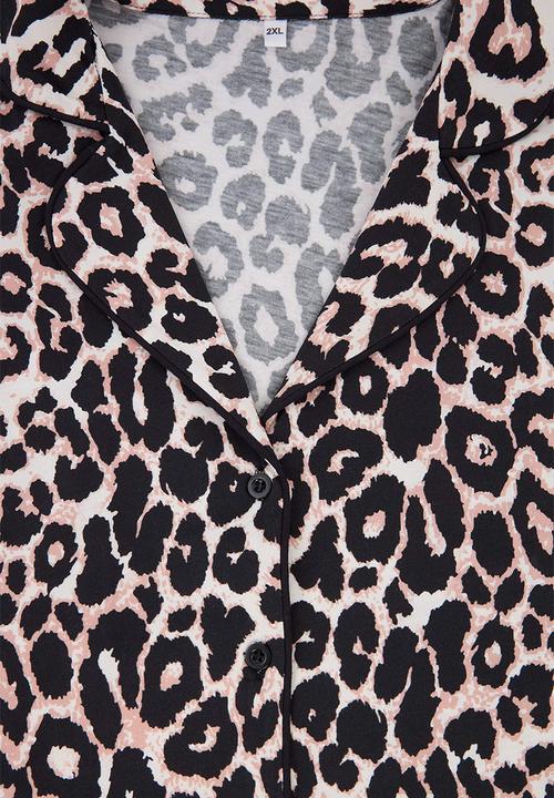 Trendyol - Plus leopard pattern cotton pajamas set - brown