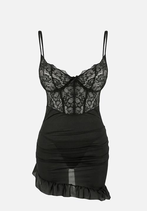Trendyol - Ruched babydollnightgown - black