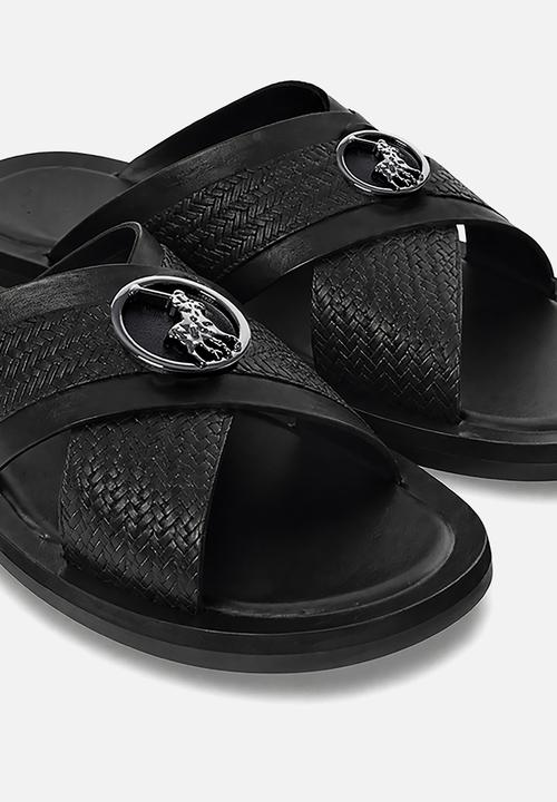 POLO - Braided Cross Leather Sandal - Black