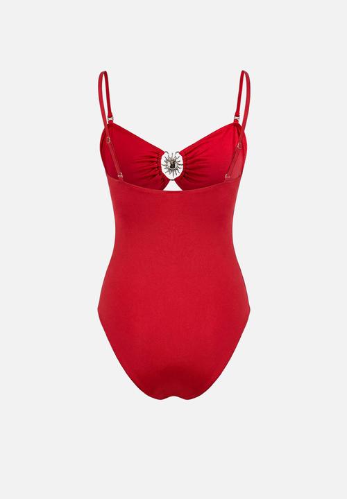 Trendyol - Cut out detailed strapless covered swimsuit - red