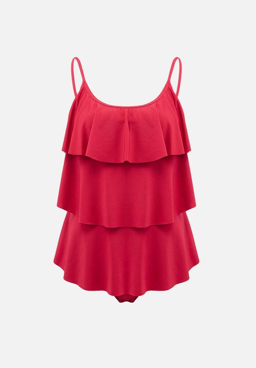 Trendyol - Flounce tankini bikini set - burgundy