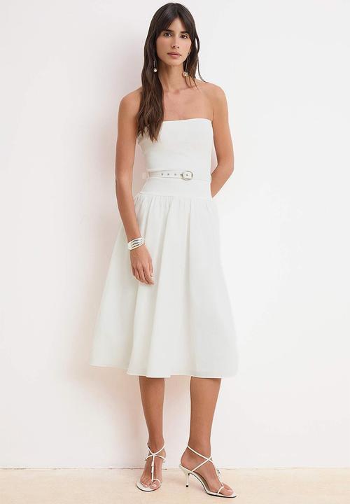 Trendyol - Strapless Cut-Out Midi Dress - Ecru