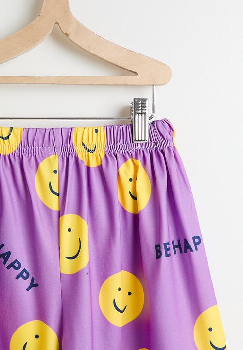 Pop Candy - Smiley face aop dropped shoulder tee & shorts - light purple