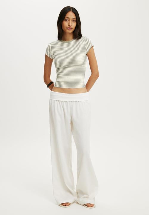 Cotton On - All Day Crew Tee - Madi Stripe Pale Eucalyptus/White
