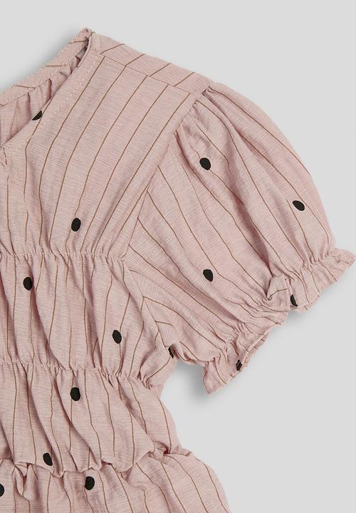 Pop Candy - Pin-striped smocked bodice top - mauve
