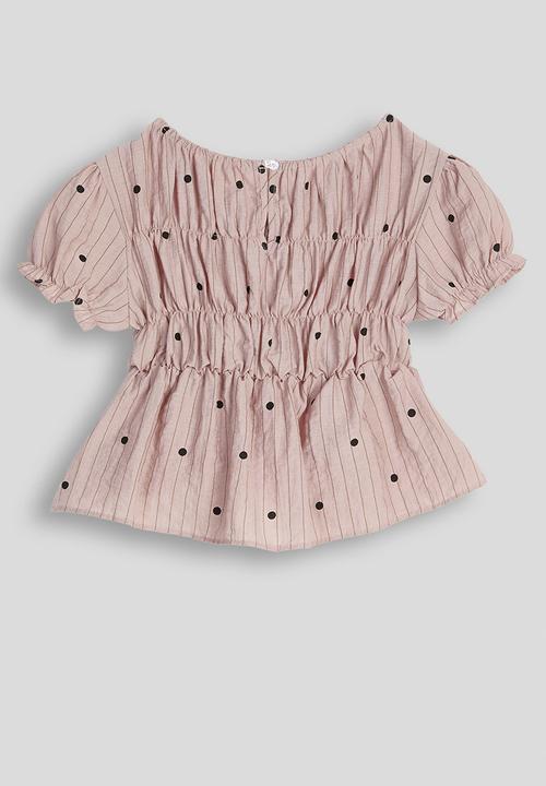 Pop Candy - Pin-striped smocked bodice top - mauve