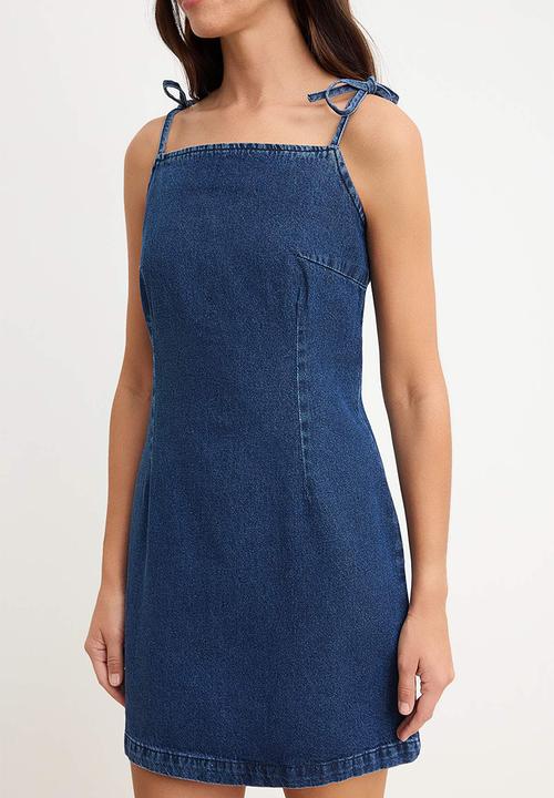 Trendyol - Strappy Mini Denim Dress - Navy Blue