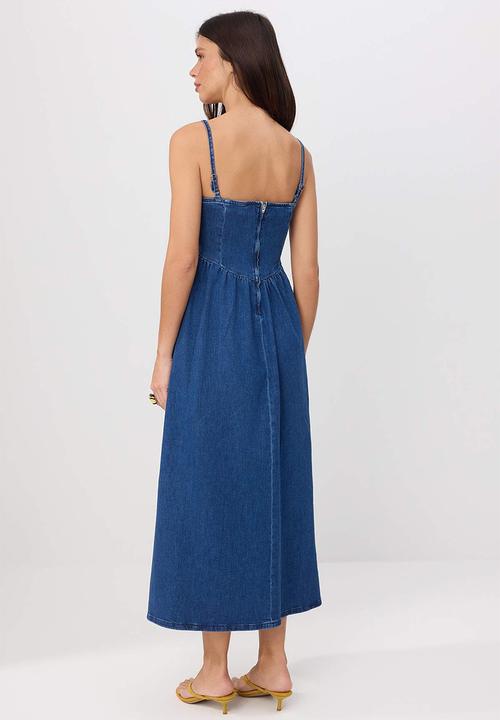 Trendyol - Strapless Stretch Maxi Denim Dress - Blue