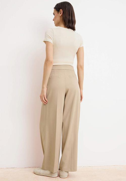 Trendyol - Tie Detail Wide-Leg Trousers - Beige
