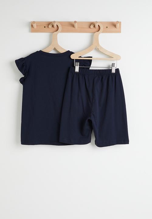 Pop Candy - Rainbow graphic frilled sleeve tee with shorts - dark navy